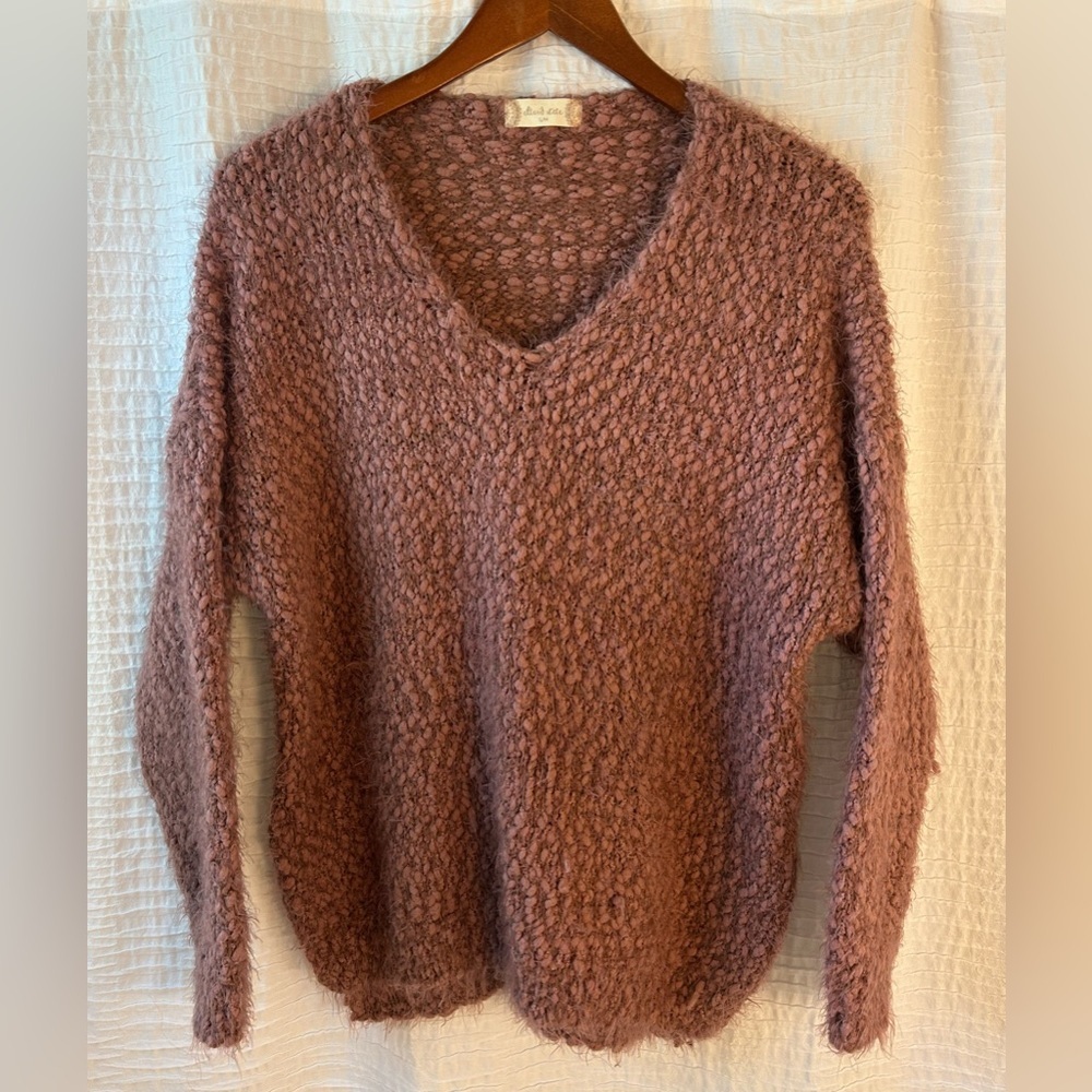 Altar'd State Dusty Mauve Bouclé V-Neck Sweater